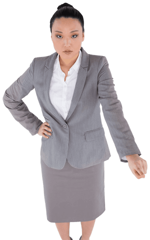 Transparent Professional Asian Businesswoman Pointing Finger