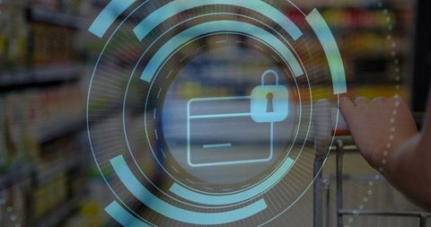 Digital security overlay on supermarket shopping scene
