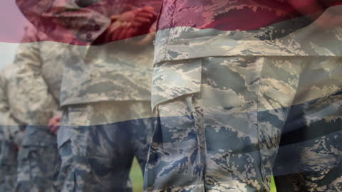 Diverse Soldiers with Overlapping Netherlands Flag Transparency