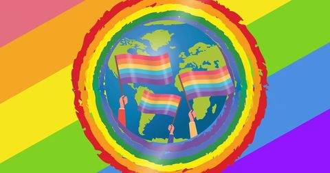 Global Pride and Celebration with Rainbow Flags Around the World
