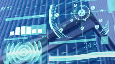 Digital Data Interface Visualization with City Background