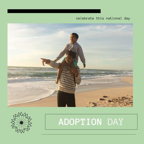 Father and Son Enjoying Beach for Adoption Day Celebration - Download Free Stock Templates Pikwizard.com