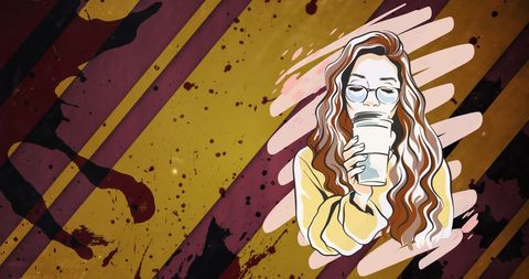 Artistic Illustration of Woman Enjoying Coffee in Abstract Setting