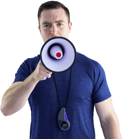 Male trainer is engaging with audience by holding and speaking through a megaphone against a transparent background. This concept is ideal for uses in advertising, public announcement campaigns, sports coaching promotions, communication skills illustration, and motivational content.