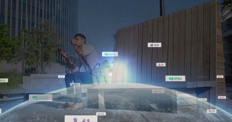 Digital Communication Revolution: Social Media Icons Above Smartphone User