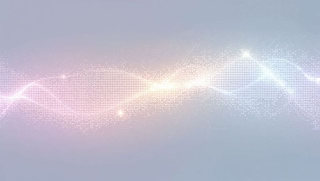 Luminescent abstract digital waveform ribbon with pastel gradient and pixel sparkles