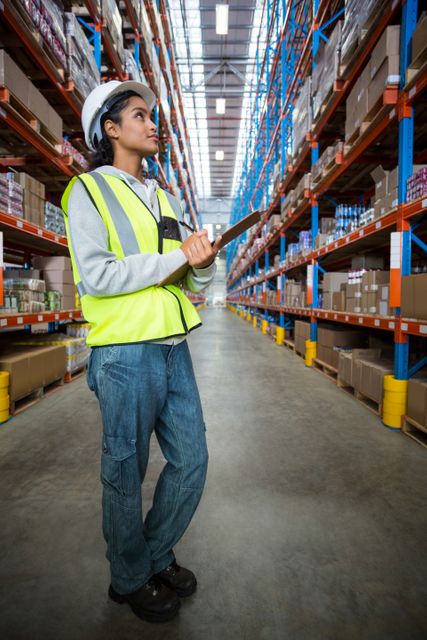Female Warehouse Worker Inspecting Inventory in Large Warehouse - Download Free Stock Photos Pikwizard.com