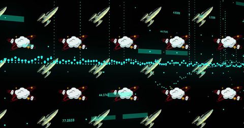 Futuristic data visualization with rocket shapes