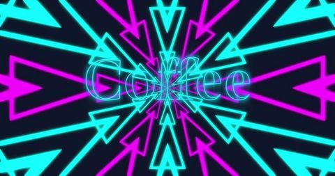 Neon coffee text with glowing arrows digital art