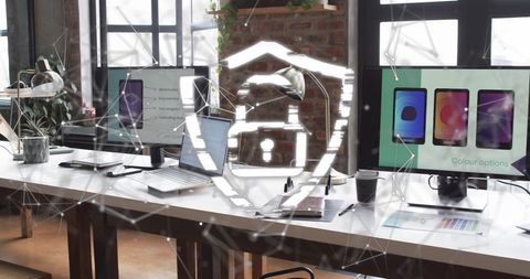 Digital Security Overlay on Modern Office Workspace