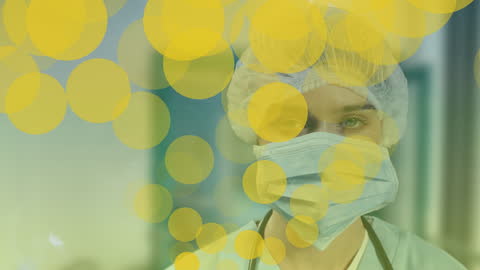Healthcare Professional in Mask with Abstract Overlay Design