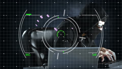 Hacker in Dark Environment with Digital Interface