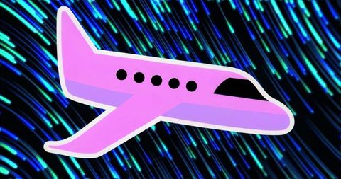 Neon Pink Jet Flying Over Futuristic Light Trails Abstract Space Travel Concept