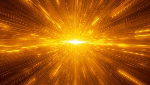 Radiating golden starburst energy core with radial speed lines and particle motion