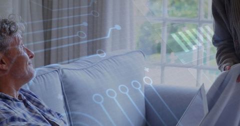 Elderly Technology Connection, Senior Couple Using Virtual Interface at Home