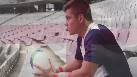 Rugby Player Examining Ball Photoshop Overlay Technique