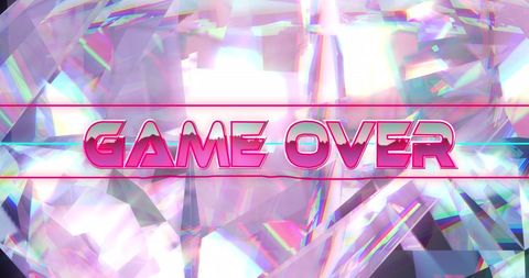 Retro-future game over text on vibrant crystal background