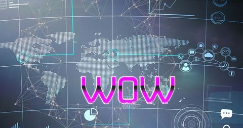 WOW Text Overlaying World Map with Digital Network - Download Free Stock Images Pikwizard.com