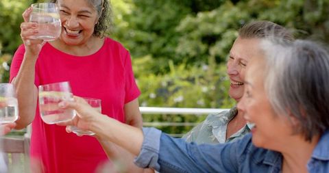 Senior Friends Toasting Cheerfully in Outdoor Gathering - Download Free Stock Images Pikwizard.com