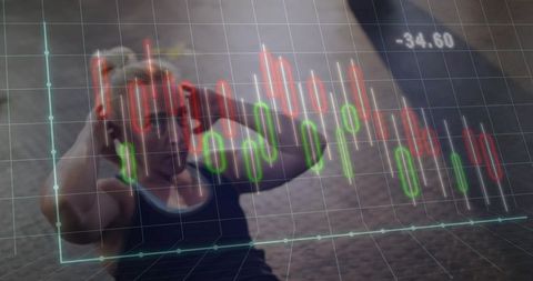 Female Athlete Performing Sit-Up with Financial Chart Overlay