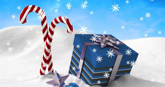 Festive Candy Canes and Gift Box in Winter Wonderland - Download Free Stock Images Pikwizard.com