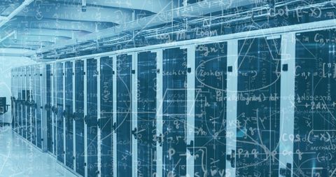 Mathematical Data Overlay on High-Tech Server Room - Download Free Stock Images Pikwizard.com