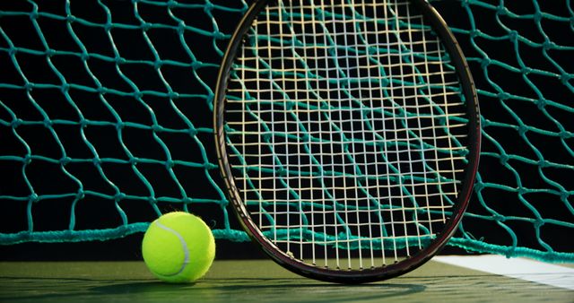Tennis Racket and Ball on Court with Net - Download Free Stock Images Pikwizard.com