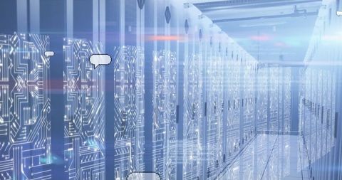 Futuristic data processing with social media icons