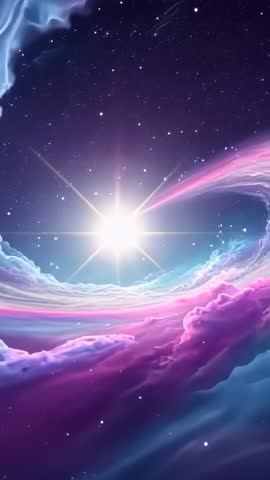 Swirling Nebula Revealing Pulsating White Star Amid Pastel Cosmic Clouds Vertical Video