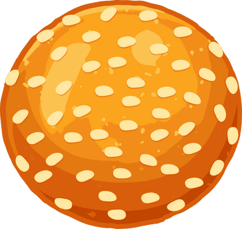 Cartoon sesame seed bun half on transparent background