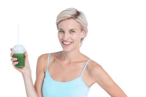 cheerful woman holding healthy green juice on transparent - Download Free Stock Videos Pikwizard.com