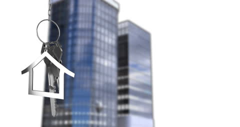 House Keychain and Modern Buildings Concept