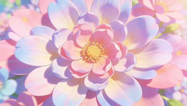 Pastel Dream Botanical Illustration Closeup with Layered Petals and Soft Bokeh