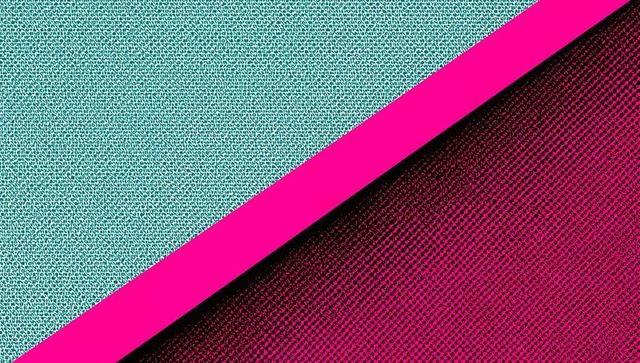 Hot pink diagonal cutting cyan dot texture and magenta grid, vibrant minimal abstract
