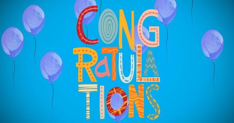 Colorful congratulations on blue background with balloons