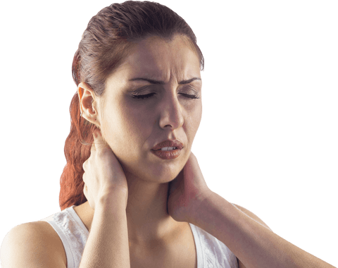 woman sitting holding neck in pain on transparent background - Download Free Stock Videos Pikwizard.com