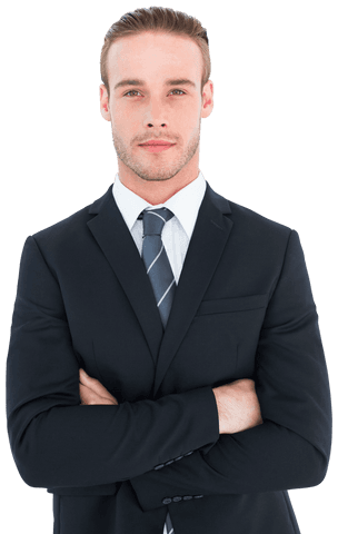 Portrait of Confident Businessman with Serious Expression on Transparent Background