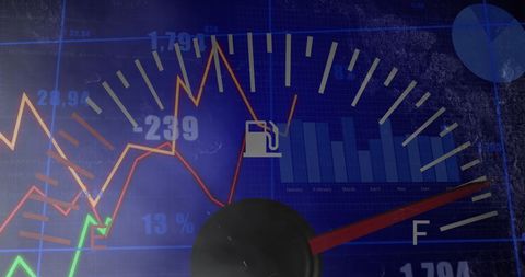 Fuel Gauge Overlay on Financial Data Screens Displaying Economic Trends - Download Free Stock Images Pikwizard.com