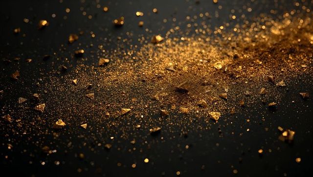 Luxurious gold glitter and confetti on dark surface
