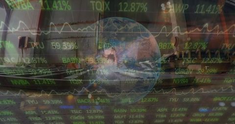 Global travel economy concept with traveler and stock ticker overlay