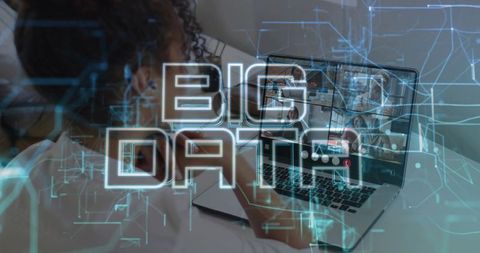 Collaborating remotely with holographic big data overlay on laptop during virtual meeting