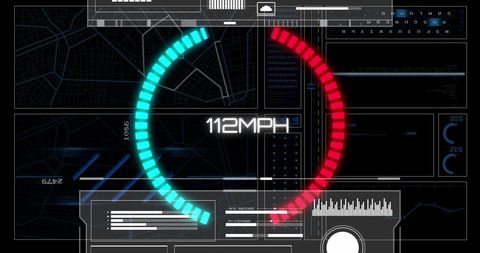 Futuristic Digital Dashboard with Speed Display and Data Visualization