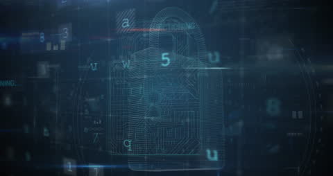 Futuristic Digital Padlock Projection with Data Interfaces