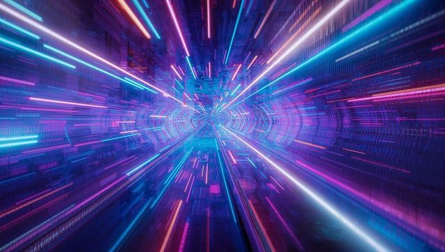 Futuristic neon corridor with vibrant light trails