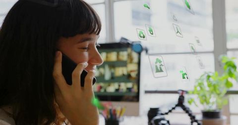 Businesswoman at Work with Modern Info Graphics