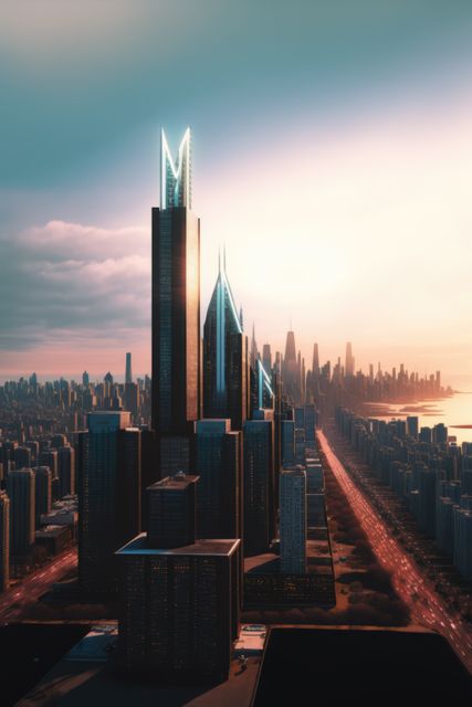 Skyline with modern buildings by seashore, created using generative ai technology - Download Free Stock Photos Pikwizard.com