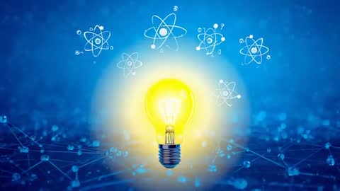 Electric Bulb Glowing with Futuristic Atomic Symbols and Network Visuals