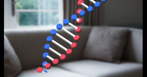 DNA Helix with Digital Interface Overlaid on Living Room