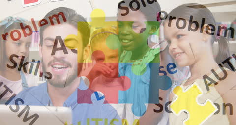 Autism Awareness Animation with Teacher and Diverse Children