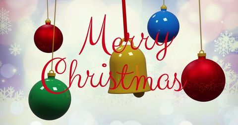 merry christmas decorative greeting with baubles and bell - Download Free Stock Images Pikwizard.com